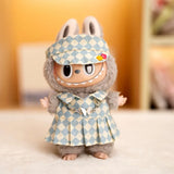 17cm Labubu Doll Checkerboard Tennis Outfit Set – Suspender Pants & Shirt Trendy Fashion Clothes for Baby Pendant Dolls