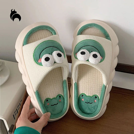 Cute Cartoon Frog Slippers for Women & Men – Anti-Slip, Thick Bottom Cotton Indoor Shoes | Cozy Four Seasons Home Footwear