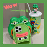 Fun Frog Slippers Silicone Case for iPhone 11-15 Pro Max: Super Cute 3D Eyes and Sausage Mouth Cartoon Cover