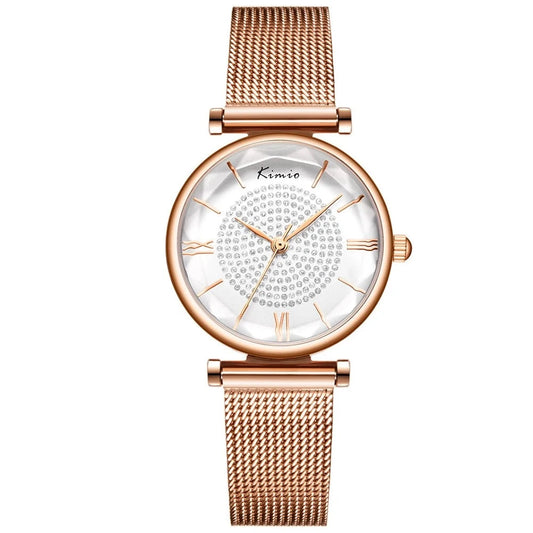 Luxury Rhinestone Women's Quartz Watch - Stainless Steel Mesh Belt Ladies Wristwatch, Waterproof Clock Gifts