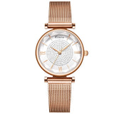 Luxury Rhinestone Women's Quartz Watch - Stainless Steel Mesh Belt Ladies Wristwatch, Waterproof Clock Gifts