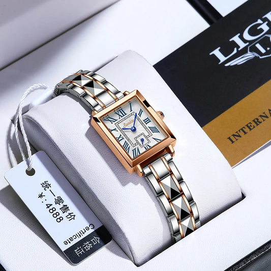 LIGE Ladies Waterproof Bracelet Watch: Rose Gold Luxury Quartz Wristwatch, Perfect Woman's Gift