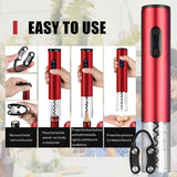 USB Rechargeable Electric Wine Bottle Opener Set, Stainless Steel Corkscrew with Foil Cutter