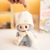 Labubu Doll Beige Hat & Scarf Set – Elegant Outfit Accessories for 17cm Pendant Plush Dolls, Perfect for DIY Styling and Dress-Up