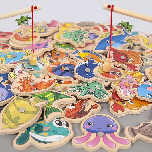 Montessori Wooden Children Fishing Toy: Interactive Educational Game for Children to Learn about Marine Life - Encourages Parent-Child Bonding