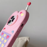 Adorable 3D Pink Love Heart Antenna Telephone Silicone Case for iPhone 11-15 Pro Max