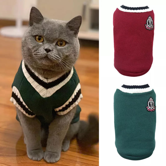 Autumn/Winter Pet Solid Color Costume: Christmas Sweater for Small Dogs and Kittens, Pullover Vest Clothes for Puppies