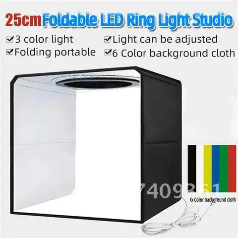 Mini Lightbox Photo Studio with 3-Mode LED Lights, Softbox for Photography, Folding Shooting Tent Box Kit with 6 Colored Backdrops for Backgrounds.