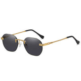 Fashionable Gold Metal Women's Sunglasses with Brown Rimless Frame and Gradient Blue Lens - UV400 Protection