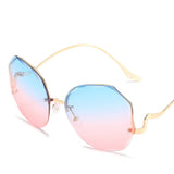 Stylish Gradient Tea Sunglasses for Women - Ocean Water Cut Trimmed Lens, Metal Curved Temples, Female Sun Glasses with UV400 Protection