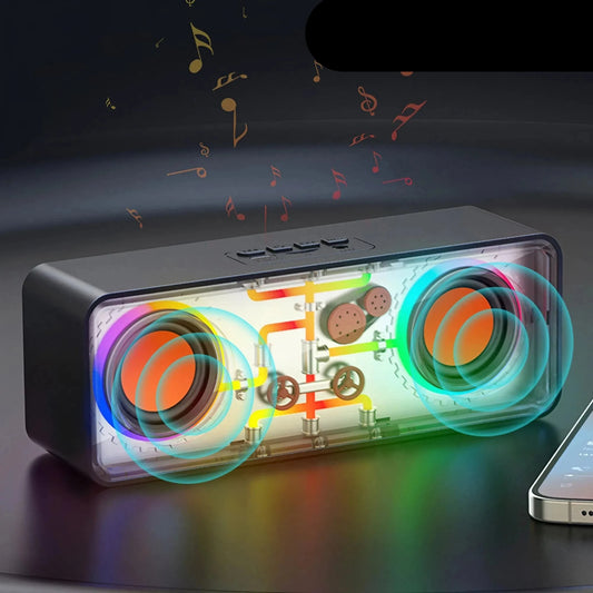 Transparent Mecha Wireless Bluetooth Speaker with Dual Speakers, Cyberpunk Style Colorful Lights, Small Form Factor, Steel Cannon Bass Diaphragm