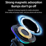 Magnetic Car Phone Holder with RGB Lighting: Wireless 30W Charger for iPhone 14, 13, 12 Pro Max - Fast Charging with Macsafe Compatibility