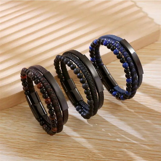 Men's Single Layer Leather Bracelet – New Style with Stainless Steel Buckle | Fashion Jewelry