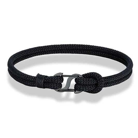 Men's Double-Layer Braided Rope Bracelet – Black Stainless Steel Clasp | Cool Biker Accessory