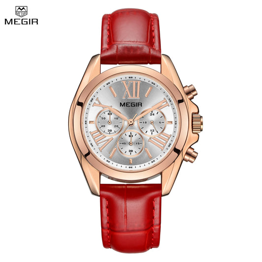 MEGIR Women's Luxury Watch: Elegant Leather Wristwatch, Waterproof Quartz,