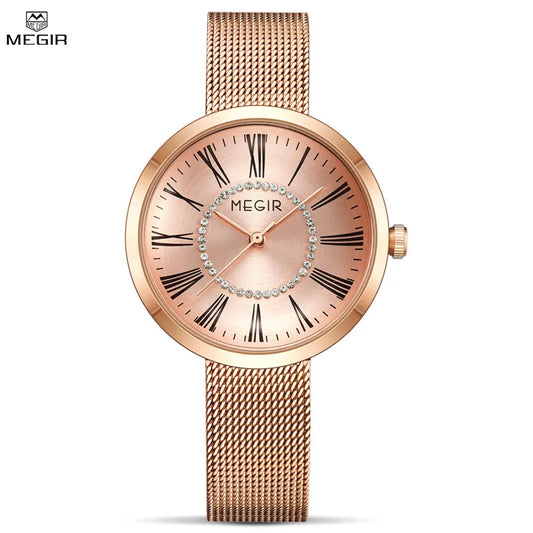 MEGIR Luxury Women's Quartz Watch: Stylish, Stainless Steel, Waterproof Timepiece for Ladies