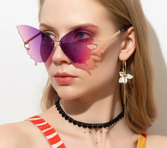 Luxury Oversize Butterfly Sunglasses for Women: Fashionable Frameless Design, Stylish Gradient Lenses for Driving, Rimless Shades