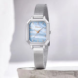 Square Dial Quartz Watch for Women with Japan Movement, Alloy Shell, Mesh Bracelet - Stainless Steel Ladies Dress Wristwatch