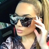 Luxurious Square Sunglasses for Women: Big Frame with Red and Purple Mirrored Lenses, providing UV400 Protection