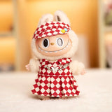 17cm Labubu Doll Checkerboard Tennis Outfit Set – Suspender Pants & Shirt Trendy Fashion Clothes for Baby Pendant Dolls