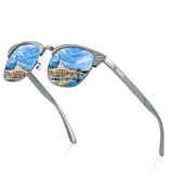 Aluminum Magnesium Polarized Sunglasses for Men: Half-frame Design, Stylish Mirror Blue Lenses, Ideal for Cool Driving Experiences