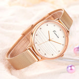 Women's Quartz Watch with Diamond Accents - Ocean Blue Big Dial, Fashionable Rose Gold Stainless Steel Mesh Strap