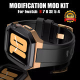 Metal Case Strap Mod Kit for Apple Watch Series 8, 7 - 45mm Silicone Sport Bracelet for iWatch 6, 5, 4, SE - 44mm