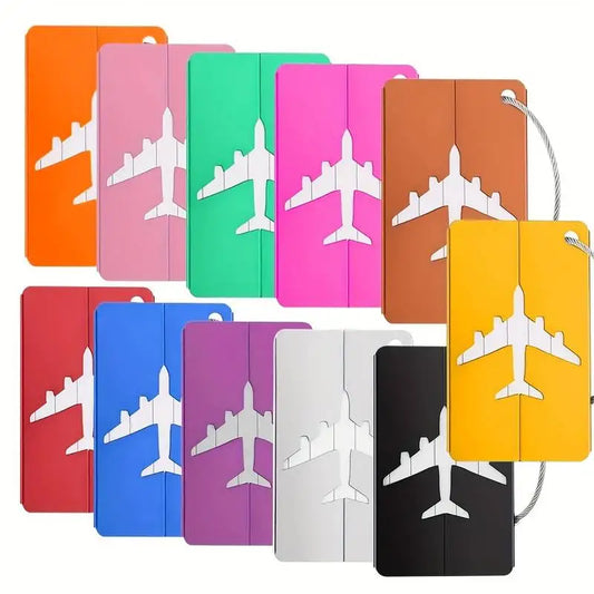 Vibrant Aluminum Luggage Tags: Includes Name ID Cards, Stainless Steel Loops, and Card Holders for Essential Baggage Identification