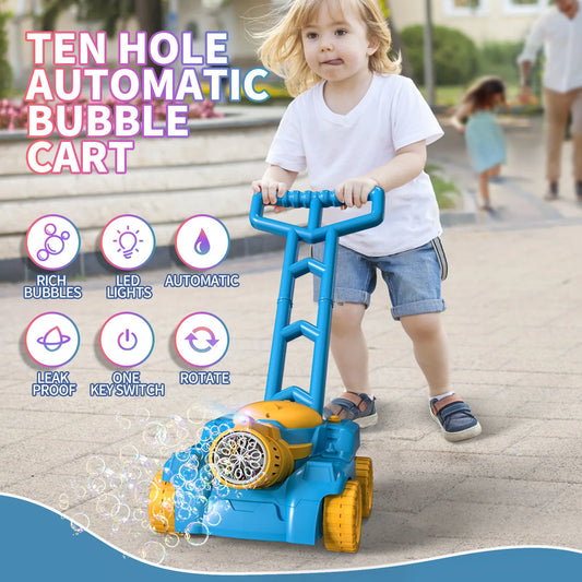 Kids' Bubble Lawn Mower: Cute Tank-Style Bubble Machine with 7000+ Rainbow Bubbles and LED Design, Perfect for Outdoor Fun