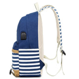 Striped School Bags for Teenage Girls - Book Bag with Stationery Storage - Waterproof Canvas Backpack for Children