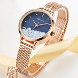 Women's Watch Fashion with Crystal Round Dial - Stainless Steel Mesh Ladies Wristwatch