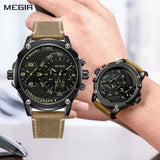 MEGIR Men's Luxury Leather Strap Chronograph Waterproof Sports Watch