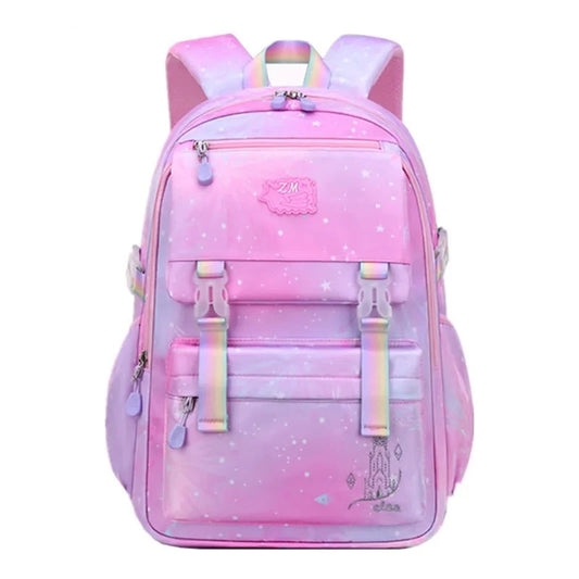 Waterproof Primary School Backpack for Girls: Pink and Purple Bookbag with Shoulder Strap, Perfect School Gift