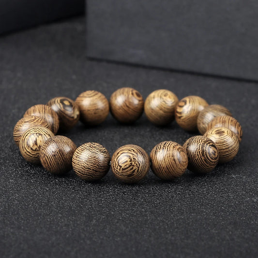 Vintage Men's Tibetan Buddha Bracelet – 6/8/10/12mm Natural Wood Beads | Ethnic Tribal Charm Wristband Jewelry