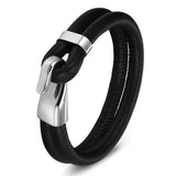 Double Layer Grid & Smooth Veins Leather Bracelet – Toggle-Clasp Genuine Leather Hand Jewelry | Perfect Birthday Gift