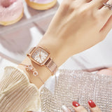 Women's Dress Quartz Watch with Simple Waterproof Square Small Dial, Stainless Steel Strap - Elegant Gold Female Wristwatch