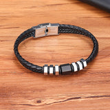 Men's Trendy Geometric Double-Layer Braided Leather Bracelet – Stainless Steel Buckle | Charm Bangle Jewelry