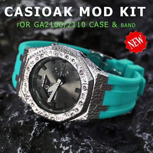 Casioak GA2100 Mod Kit - Metal Bezel, Hammer Rubber Band & Case, Stainless Steel Cove