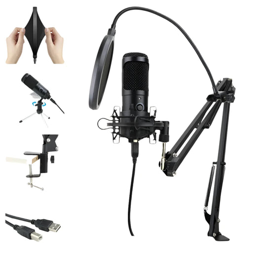 Studio Recording USB Condenser Microphone - Professional Karaoke Mic with Stand and Pop Filter for K669