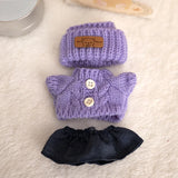 Labubu V1/V2 Party Outfit Set – 17cm Plush Doll Clothes with Bear Label Sweater, Jean Shorts, Scarf & Hat Accessories