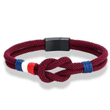 Men's France Flag Nautical Rope Bracelet – Handmade Knotted Design with Stainless Steel Magnetic Clasp | Stylish Jewelry Accessory