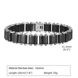 Men's 11.3mm Black Ceramic Chain Bracelet – Rock Punk Style with Stainless Steel Bicycle Links | Father's Day Luxury Gift