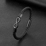 Men's Infinity Symbol Leather Bracelet – Handmade Braided Design with Black Stainless Steel | Couple & Friendship Gift Jewelry