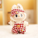 17cm Labubu Doll Checkerboard Tennis Outfit Set – Suspender Pants & Shirt Trendy Fashion Clothes for Baby Pendant Dolls