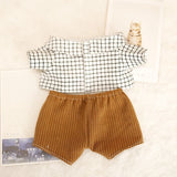Labubu Doll Plaid Shirt & Stripe Shorts Set – 17cm Plush Fashion Outfit with Hat for Trendy Doll Styling & Cute Accessories Gift