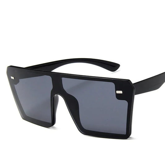 Oversized Square Sunglasses for Women - One Piece Design with Flat Top, Red, Black, and Clear Lens Options