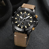 RUIMAS Luxury Brand Men's Quartz Watch: Leather Strap, Waterproof, Sporty Design, Auto Date