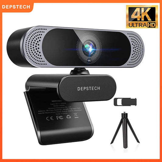 4K 8MP HD Webcam DW49 with Noise-Canceling Microphone, Privacy Cover, Tripod, Plug-and-Play USB Web Camera for Video Meetings