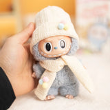 Labubu Doll Beige Hat & Scarf Set – Elegant Outfit Accessories for 17cm Pendant Plush Dolls, Perfect for DIY Styling and Dress-Up