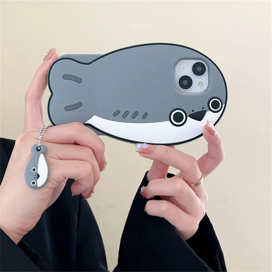 Adorable 3D Dolphin and Doll Pendant Silicone Phone Case for iPhone 11, 12, 13, 14, and 15 Pro Max